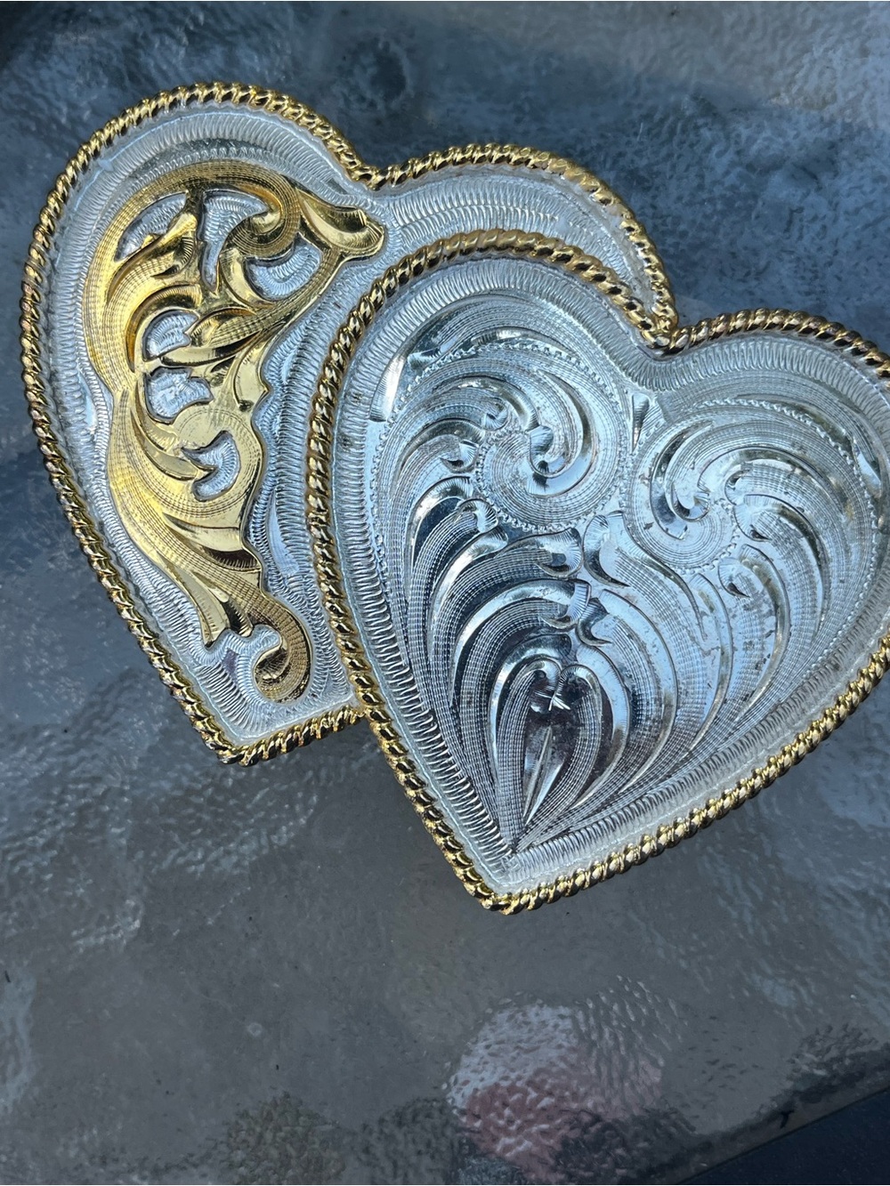 Decorative Heart Belt Buckle - Silver and Gold